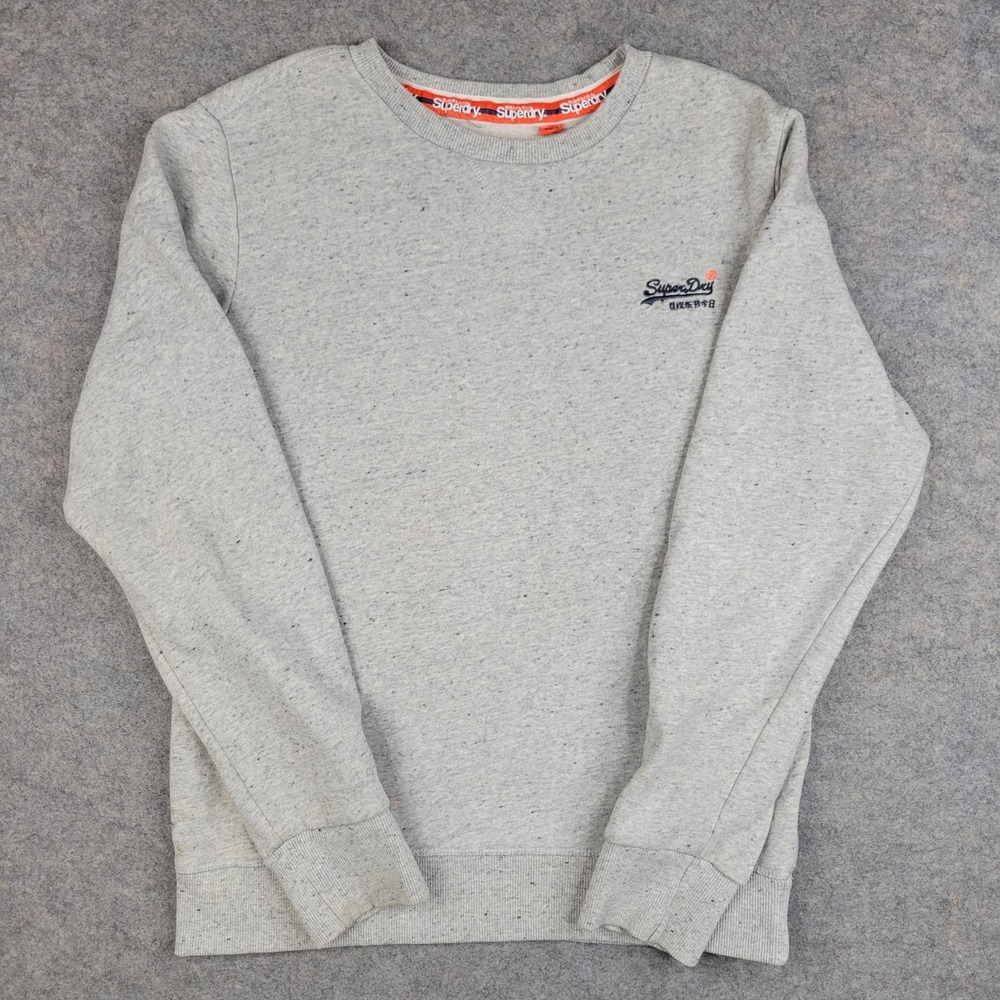 Superdry‎ Sweatshirt Mens Medium Gray Fleece Pullover Crewneck Orange Label
